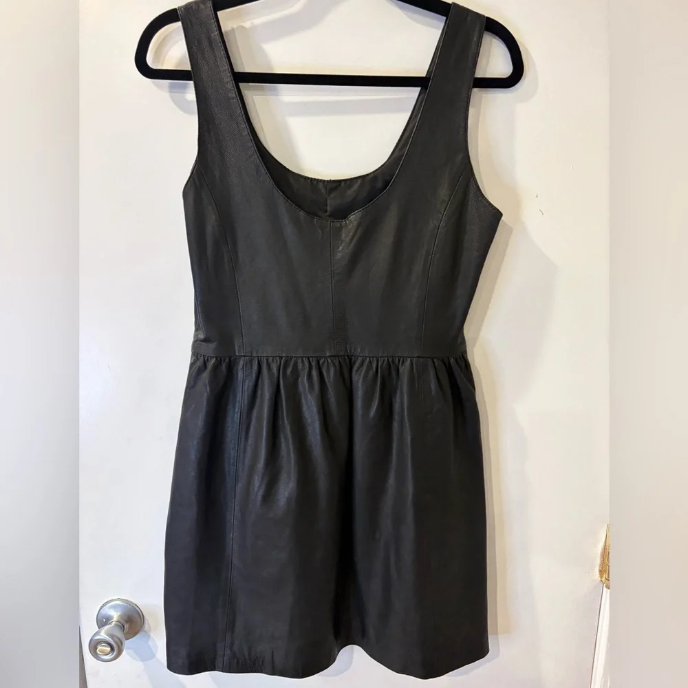100% Lamb Leather Zara Black Sleeveless Fit & Flare Mini Dress Size M - Picture 2 of 7